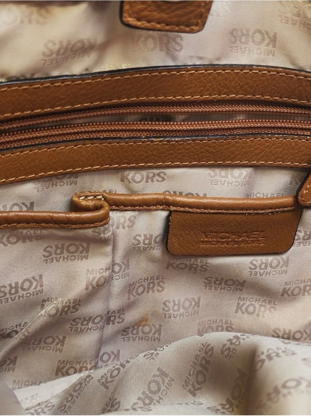 Michael Kors Cognac Leather Hamilton Satchel Shoulder Bag in EUC Gold HW Buckle - Picture 14 of 15
